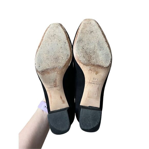 Kate Spade Kacey Black Suede Block Heels 7.5 B Pumps Slip On - Picture 3 of 10